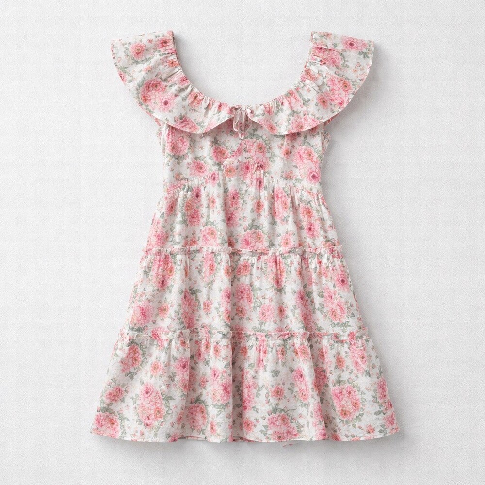 Just Me Dress Womens Small Ivory Pink Floral Smocked Fit & Flare Mini - Picture 4 of 8